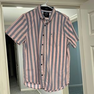 Hollister Pink Blue stripped button up MEDIUM